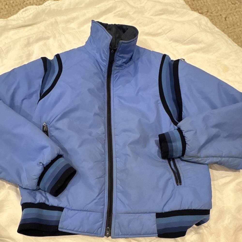 Slalom Men's Vintage Blue Bomber Jacket Full Zip Pockets Sz M Made in USA
